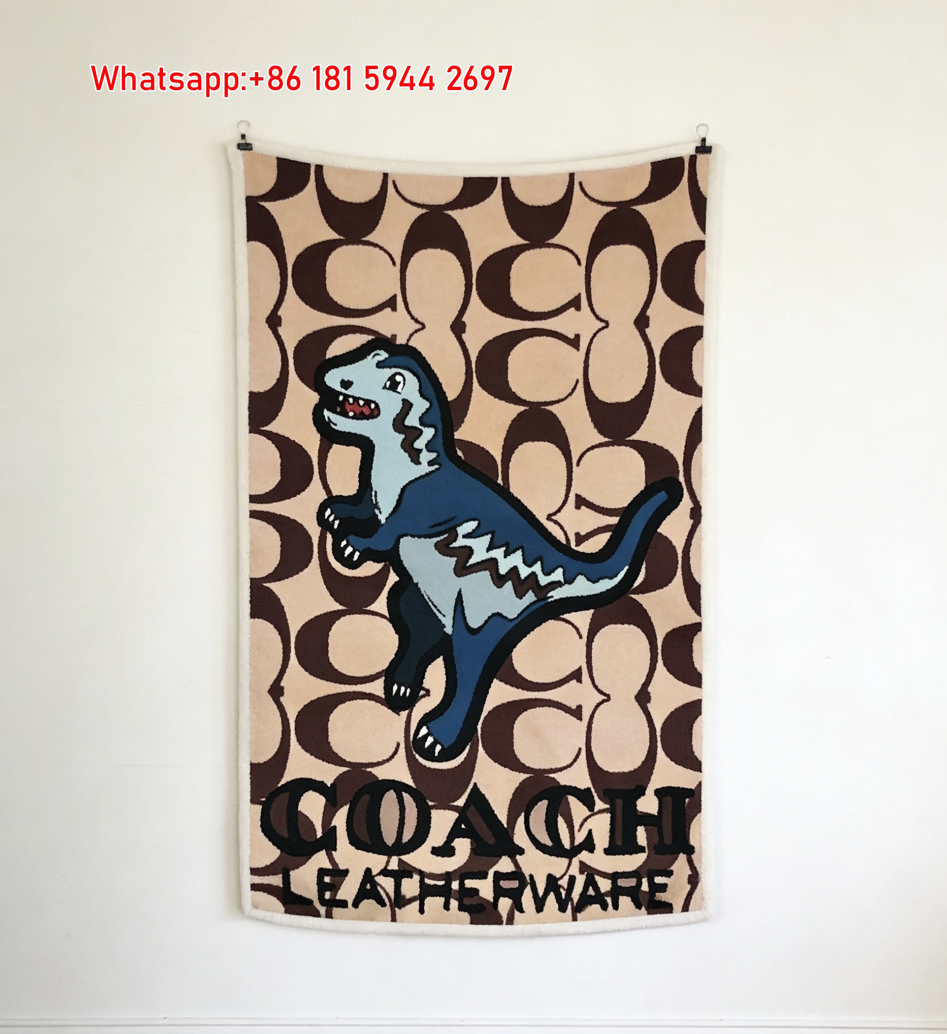 Coach Blue T-Rex Monogram Flannel Throw Blanket C029
